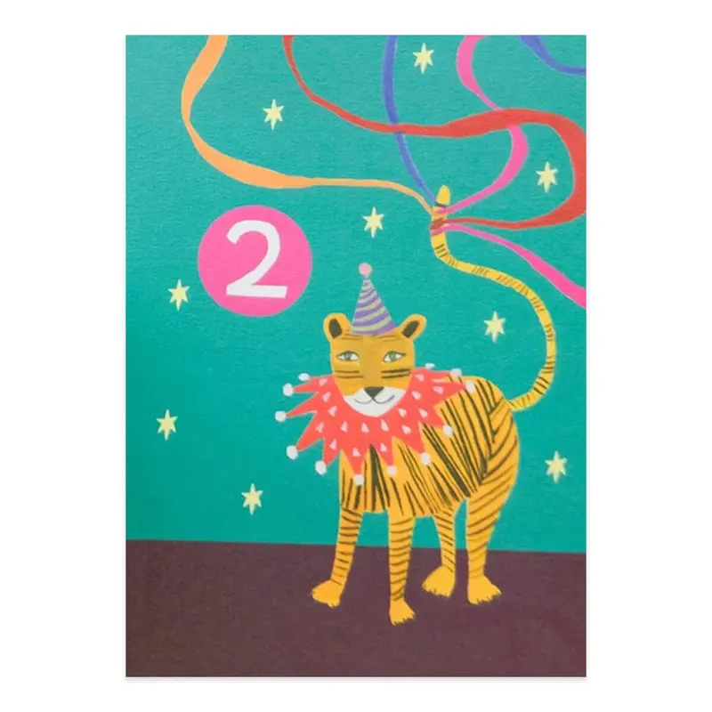 Age 2 Party Tiger Birthday Greetings Card by Hutch Cassidy