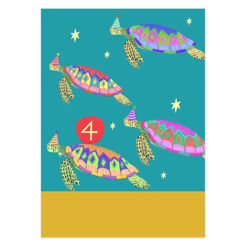 Age 4 Party Turtles Birthday Greetings Card by Hutch Cassidy
