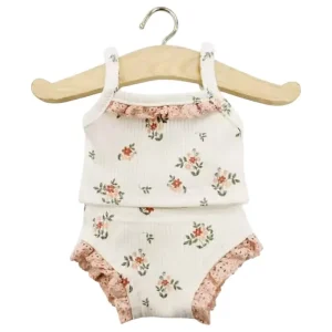 Lace Trim Ribbed Girl's Underwear Set (34cm and 37cm Doll) in Pink Flowers by Minikane