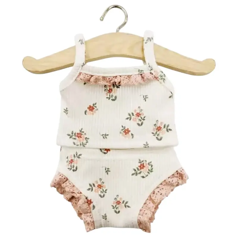 Lace Trim Ribbed Girl's Underwear Set (34cm and 37cm Doll) in Pink Flowers by Minikane