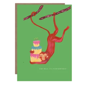 Monkey & Cake Birthday Greetings Card by Hutch Cassidy