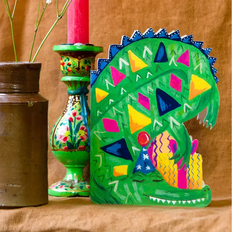 Party Croco Die-Cut Birthday Greetings Card by Hutch Cassidy