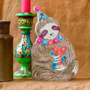 Party Sloth Die-Cut Birthday Greetings Card by Hutch Cassidy