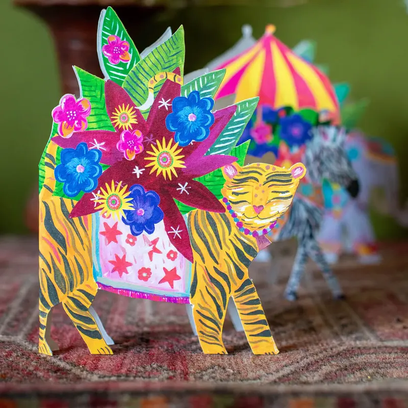 Tiger Parade Die-Cut Birthday Greetings Card by Hutch Cassidy