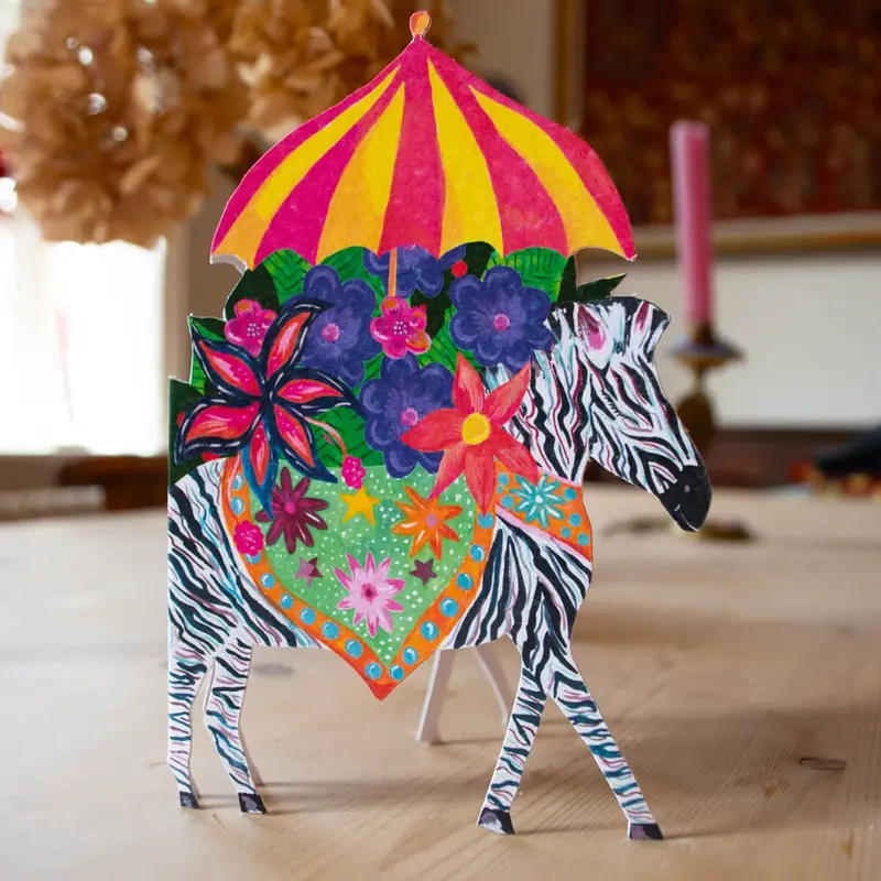 Zebra Parade Die-Cut Birthday Greetings Card by Hutch Cassidy