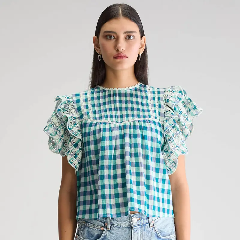 Huddalla Embroidered Blouse in Check by Bellerose
