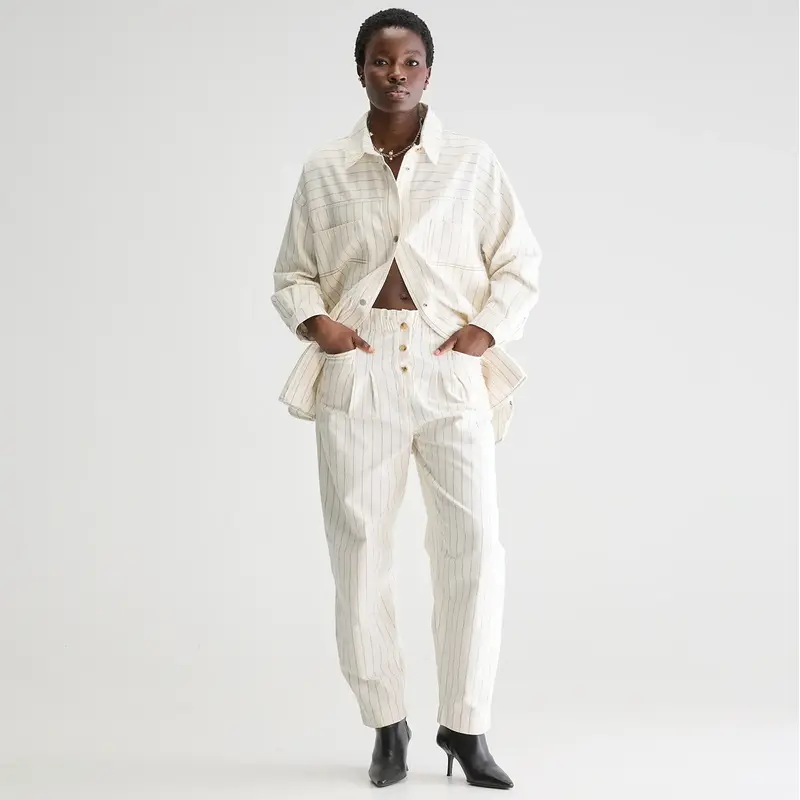 Lilo Paperbag Trousers in Ecru Pinstripe by Bellerose