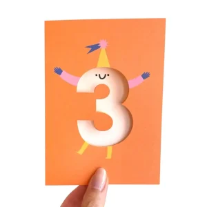 Age 3 Die Cut Greetings Card by Rumble Cards