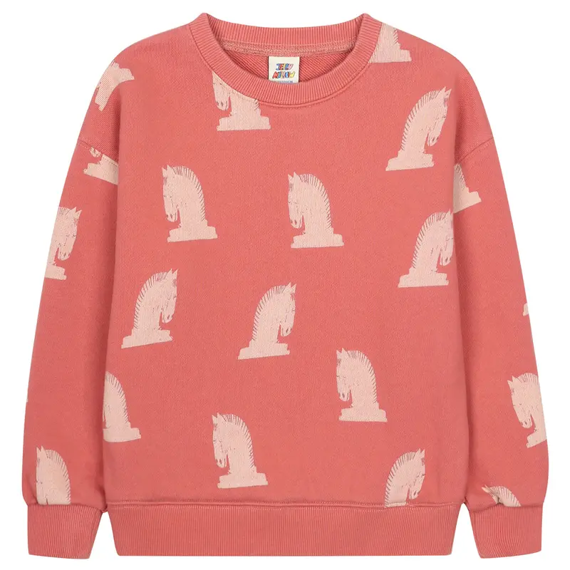 Chess Horse Pattern Sweatshirt in Brick by Jelly Mallow