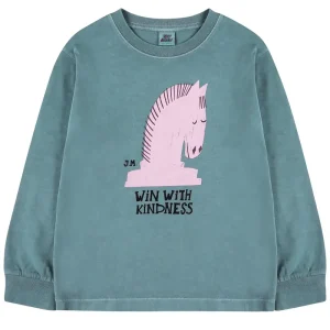 Chess Horse Pigment Long Sleeve T-Shirt in Blue Grey by Jelly Mallow