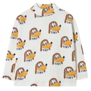 Dogs Rib Mock Neck Tee in Off White by Tinycottons