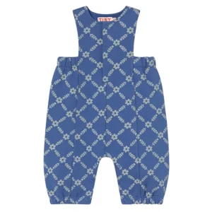 Flower Grid Baby Dungaree in Dark Blue by Tinycottons