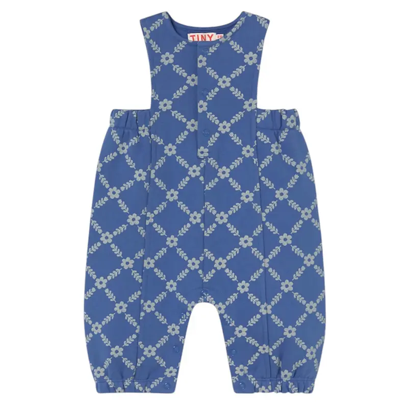 Flower Grid Baby Dungaree in Dark Blue by Tinycottons