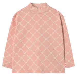 Flower Grid Mock Neck Tee in Wild Rose by Tinycottons