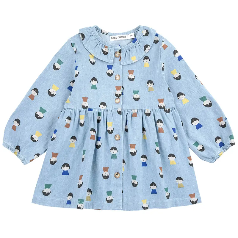 Game Pawns All Over Denim Baby Dress by Bobo Choses