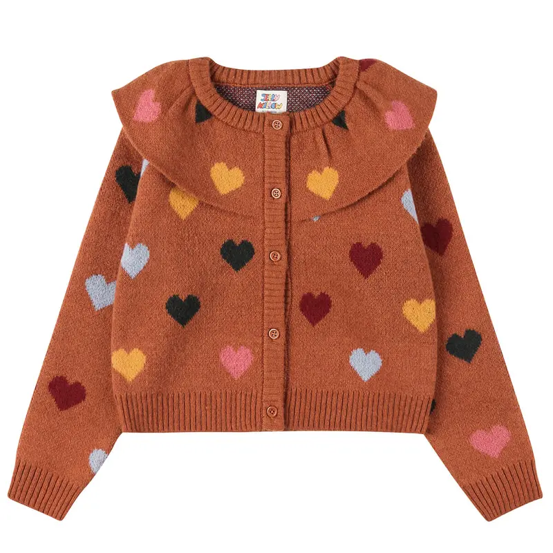 Heart Block Ruffled Cardigan in Brown by Jelly Mallow