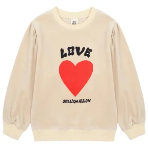 Heart Shirring Velour Sweatshirt in Light Beige by Jelly Mallow