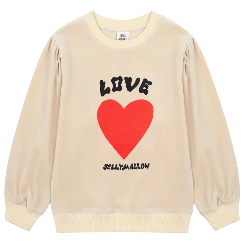 Heart Shirring Velour Sweatshirt in Light Beige by Jelly Mallow