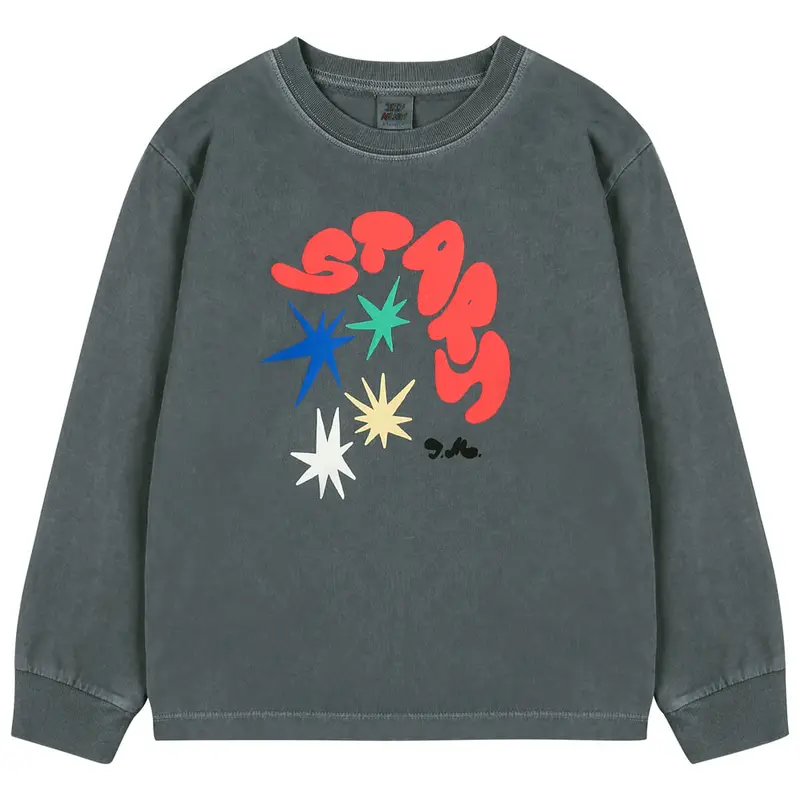 Stars Pigment Long Sleeve T-Shirt in Charcoal by Jelly Mallow