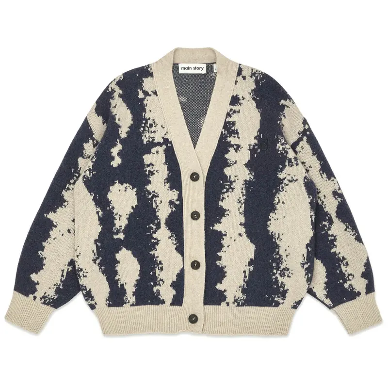 Cardigan in Oat and Navy by Main Story