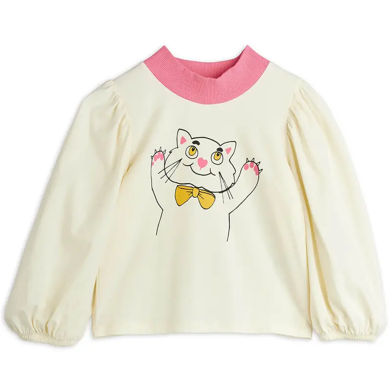 Cat Balloon Sleeve Top in Off White by Mini Rodini