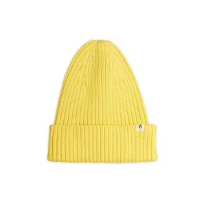 Knitted Rib Fold Up Hat in Yellow by Mini Rodini