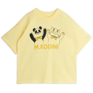 Panda and Cat Tee in Yellow by Mini Rodini