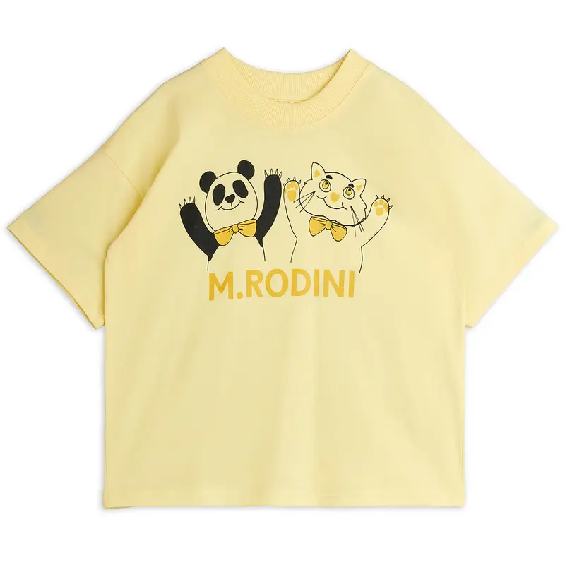 Panda and Cat Tee in Yellow by Mini Rodini