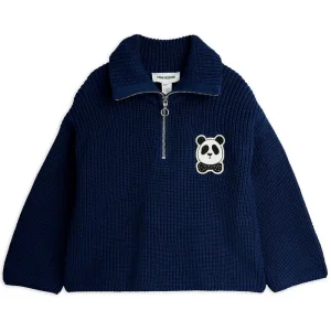 Panda Chunky Knit Half Zip Sweatshirt by Mini Rodini