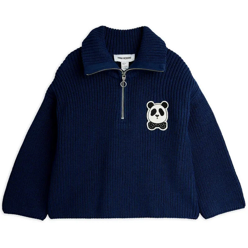 Panda Chunky Knit Half Zip Sweatshirt by Mini Rodini