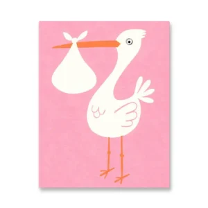 Pink Stork Mini Greetings Card by Lisa Jones Studio