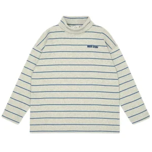 Roll Neck Rib Top in Grey Melange Stripe by Main Story