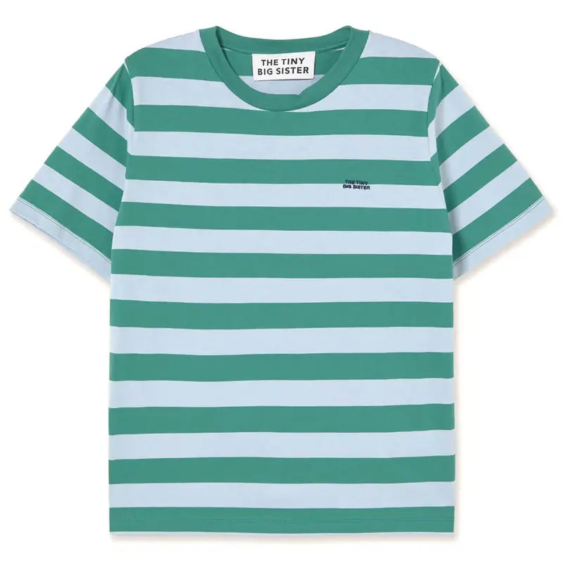 Striped Basic Tee in Dark Green / Washed Blue by The Tiny Big Sister