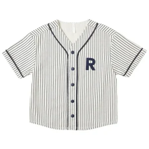 Baseball Shirt in Navy Pinstripe by Rylee & Cru