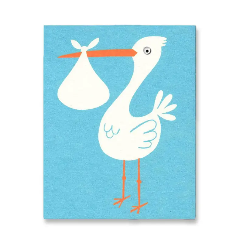 Blue Stork Mini Greetings Card by Lisa Jones Studio
