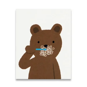 Brushing Bear Mini Greetings Card by Lisa Jones Studio