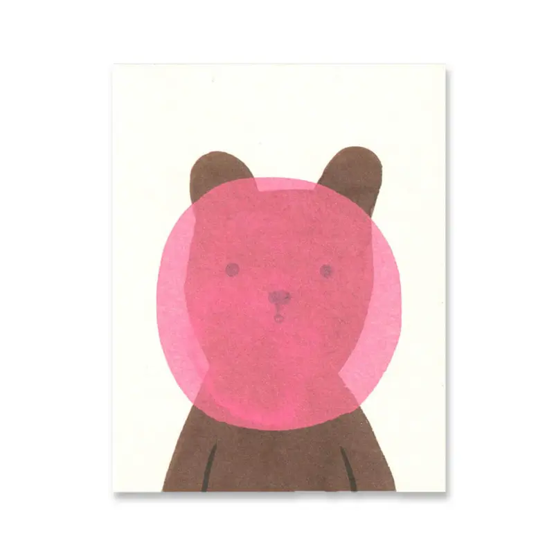 Bubblegum Bear Mini Greetings Card by Lisa Jones Studio
