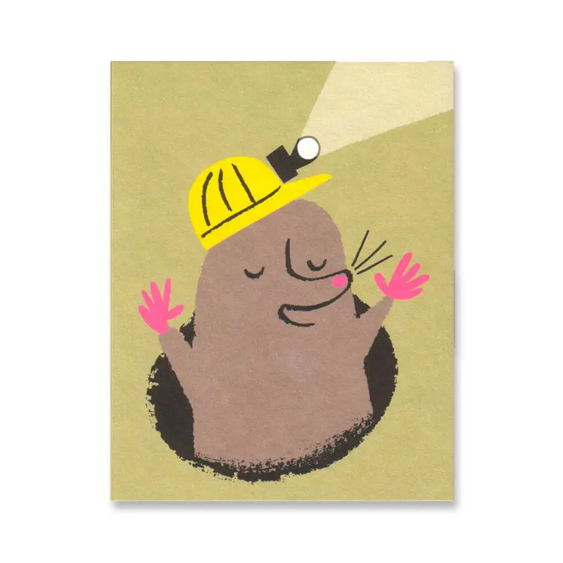 Miner Mole Mini Greetings Card by Lisa Jones Studio