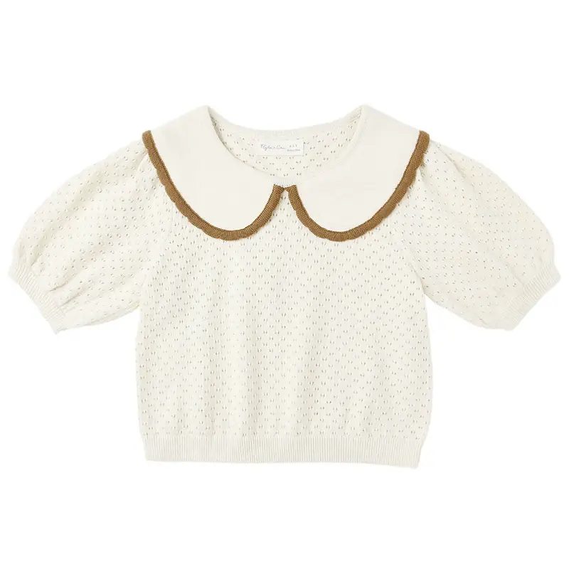 Pointelle Collared Top in Natural by Rylee & Cru