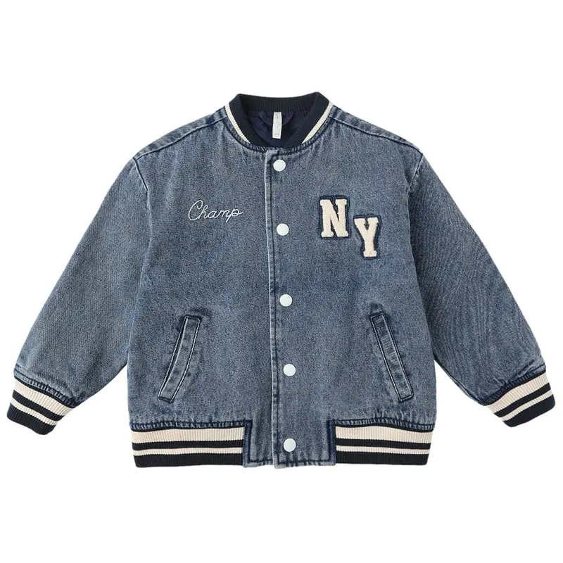 Varsity Jacket in Indigo Denim by Rylee & Cru