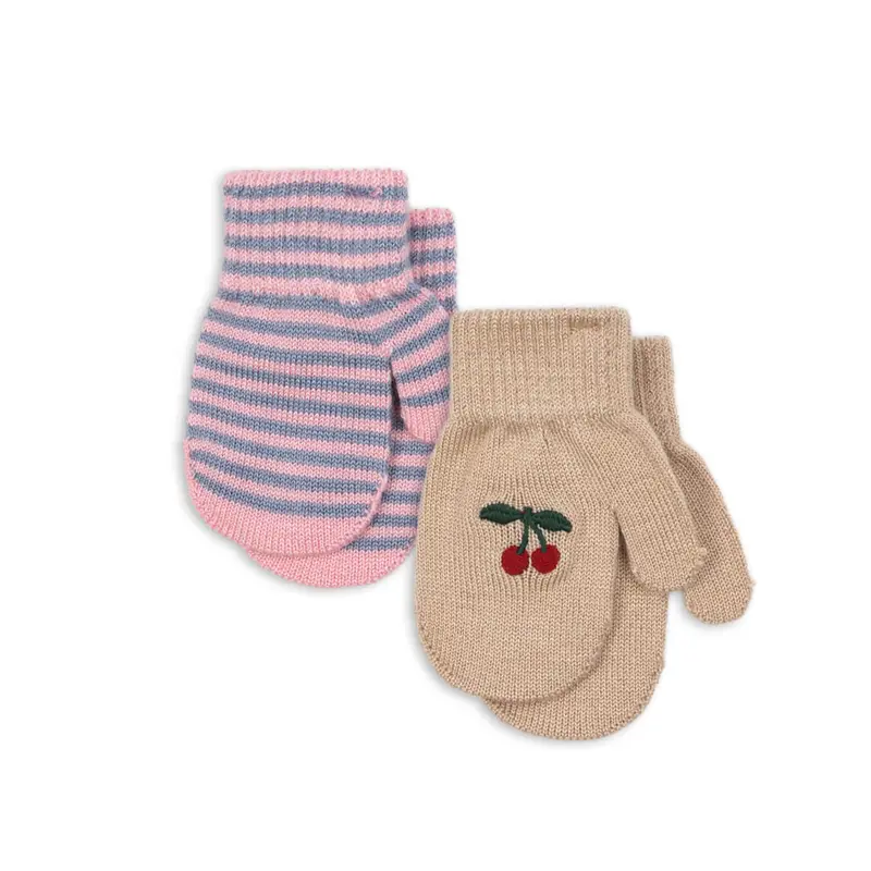 2 Pack Filla Mittens in Cherry / Stripe by Konges Slojd