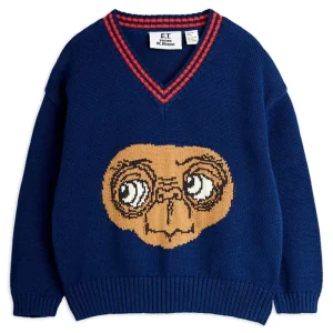 E.T. Intarsia V-Neck Sweater in Blue by Mini Rodini