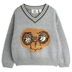 E.T. Intarsia V-Neck Sweater in Grey by Mini Rodini