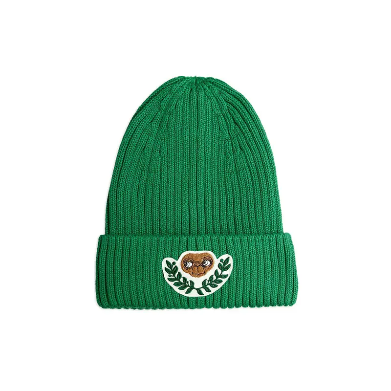 E.T. Patch Knitted Rib Beanie in Green by Mini Rodini