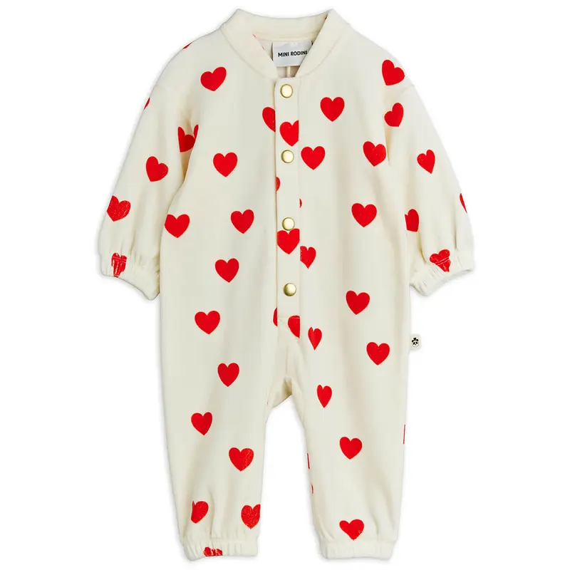 Hearts AOP Velour Baby Jumpsuit by Mini Rodini