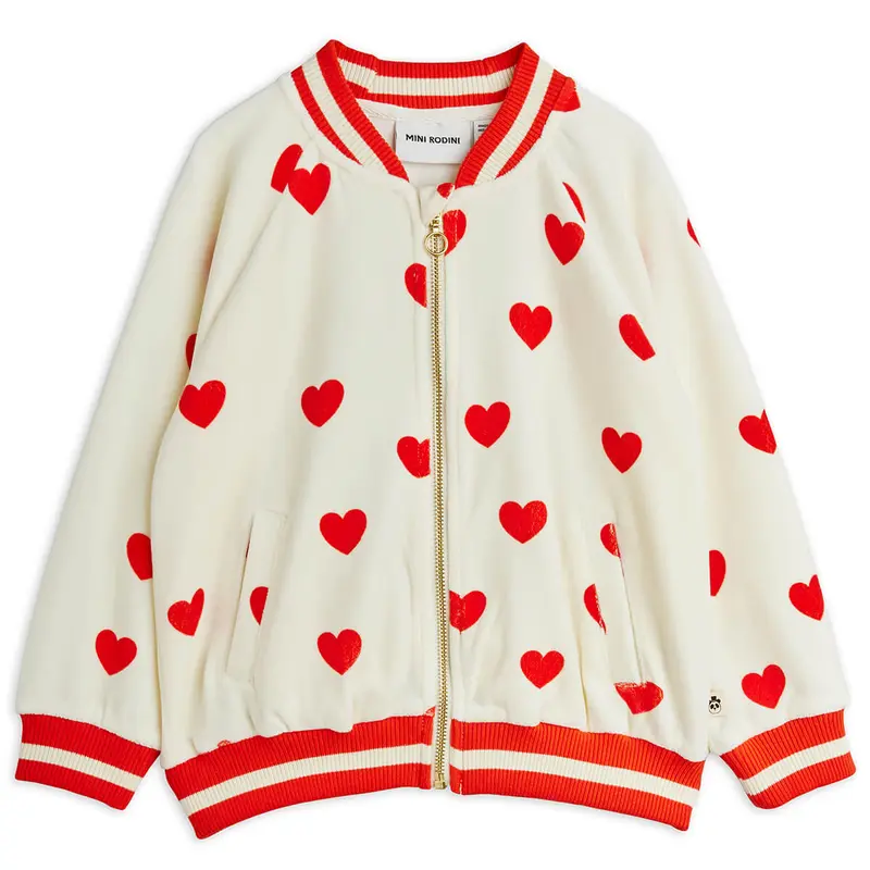 Hearts AOP Velour Baseball Cardigan by Mini Rodini