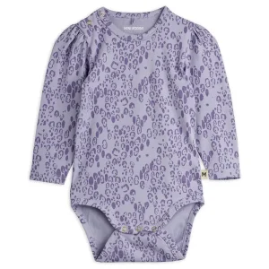 Mini Leopard AOP Baby Bodysuit in Purple by Mini Rodini