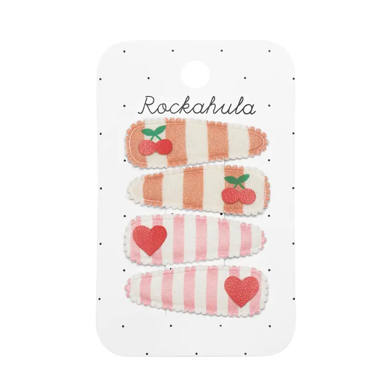 Cherry Stripe Fabric Hair Clips by Rockahula