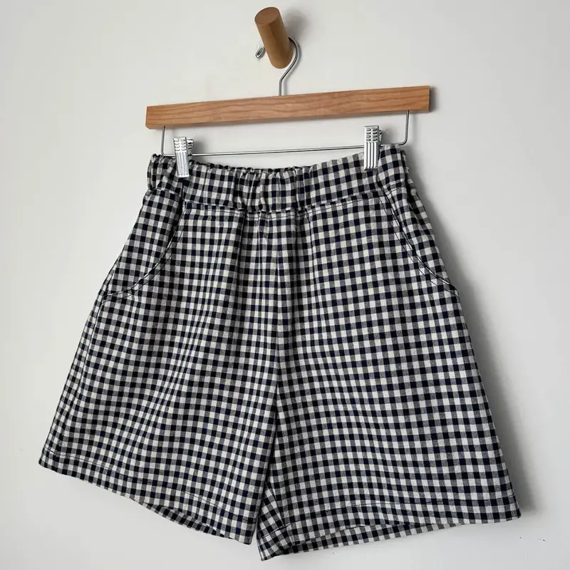 City Shorts in Navy Gingham by Le Bon Shoppe