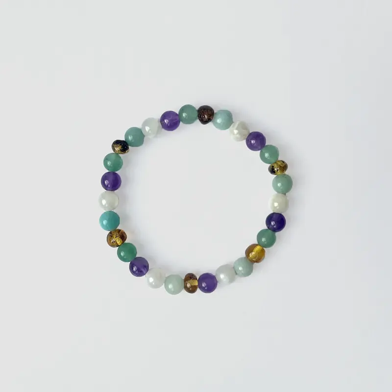 Fenja Adult Bracelet in Green Amber And Amethyst by Nirrimis